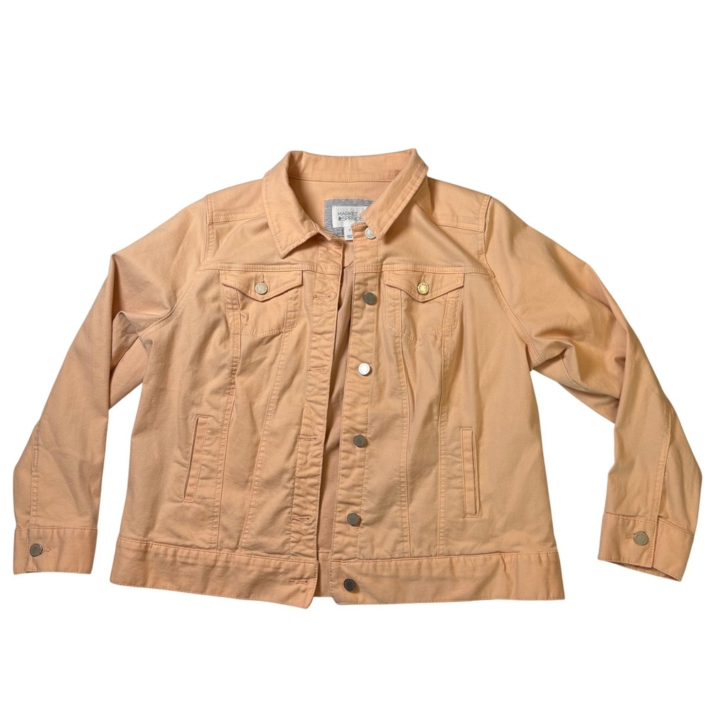 Market & Spruce Peach Denim Jacket Womens 1X WGW30268-PL Apricot Button Front